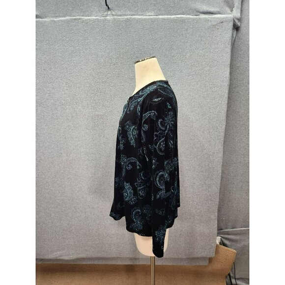 Elementz Womens XL Black & Turquoise Paisley Cardigan With Sparkling Button Deta - Picture 3 of 8